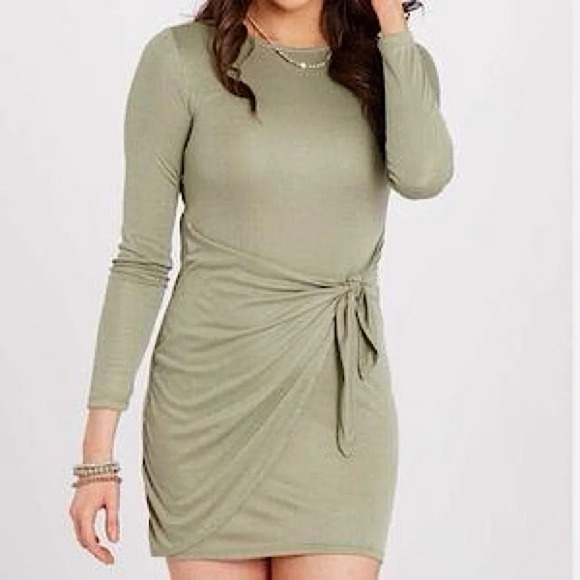 NWT Altar’d State Tatia Faux Wrap Ribbed Bodycon Dress in Sage Green Size XS - Picture 1 of 11